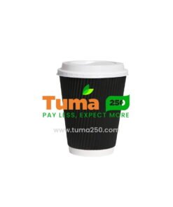 Disposable Black Paper Coffee Cups with White Covers-350ml/25pcs