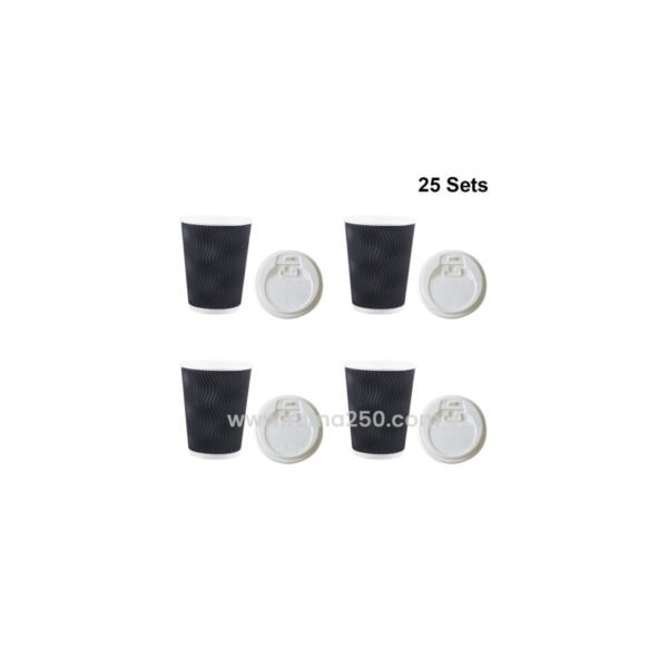 Disposable Black Paper Coffee Cups with White Covers-350ml/25pcs - Image 2