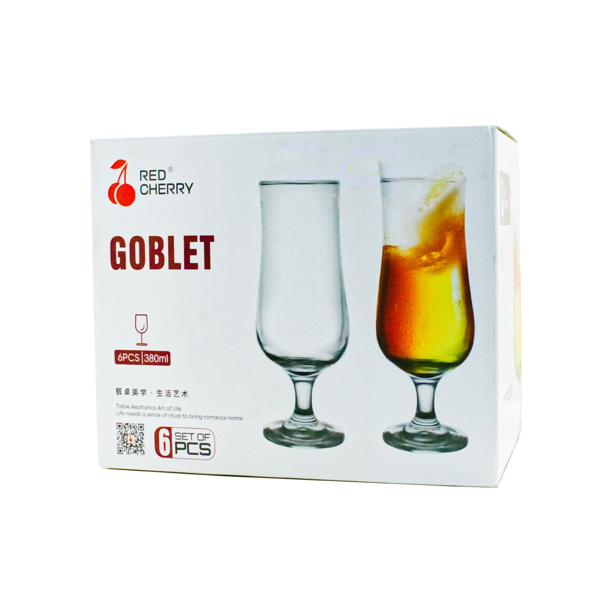 Red Cherry Goblet Glass 380ml 6pcs