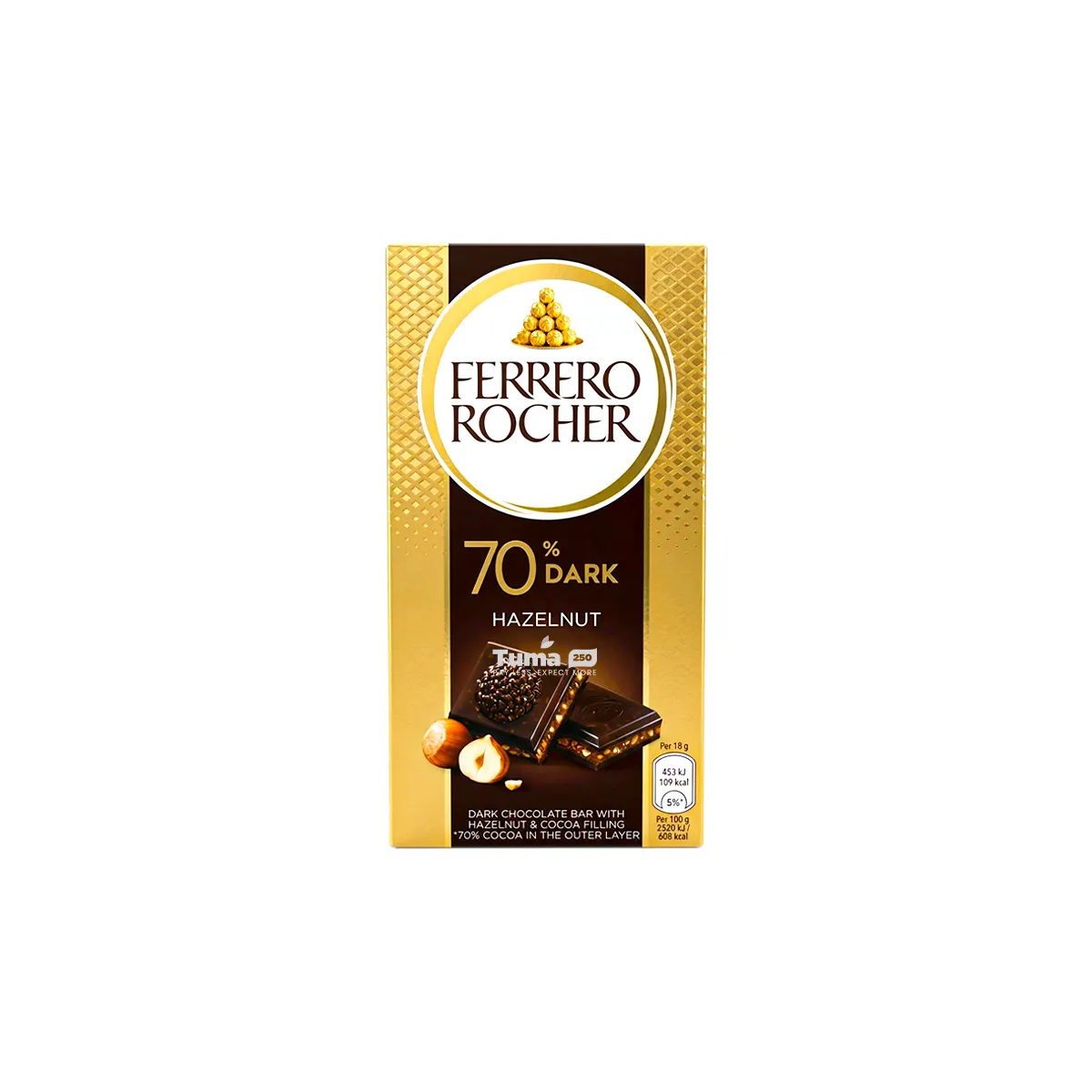 Ferrero Rocher 70% Dark Chocolate With Hazelnut Bar 90g